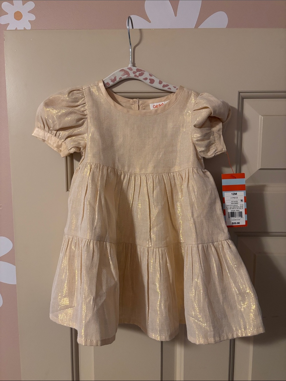 Cat & Jack Shimmery Cream Puff-Sleeve Tiered Dress
